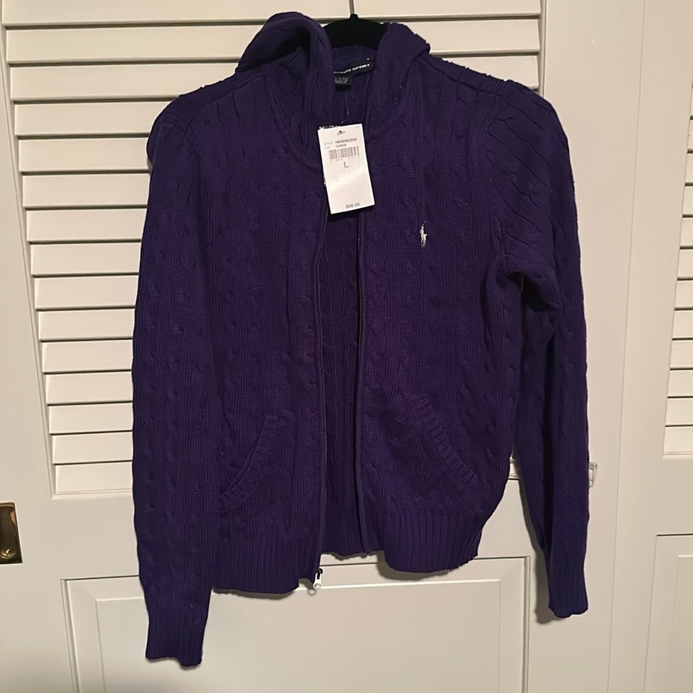 Ralph Lauren polo purple zip up hoodie size L with tags